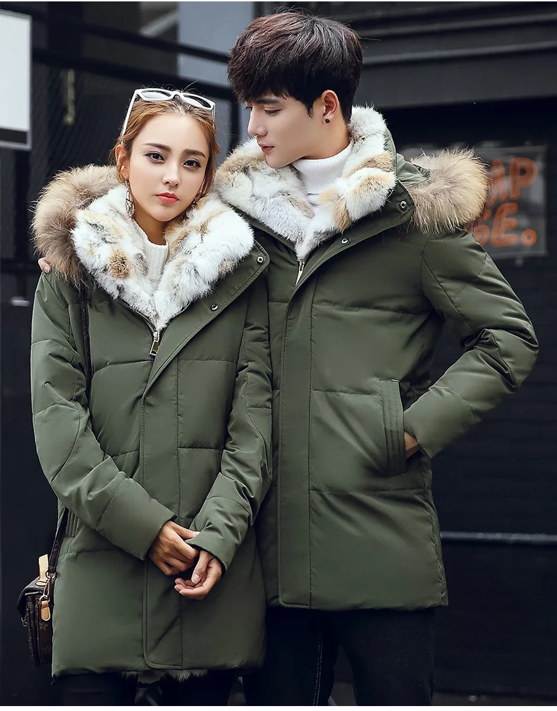 5XL белая куртка-пуховик на утином пуху, Женское зимнее пальто с гусиным пером, длинная парка с мехом енота, теплая верхняя одежда с кроличьим мехом размера плюс WJM19