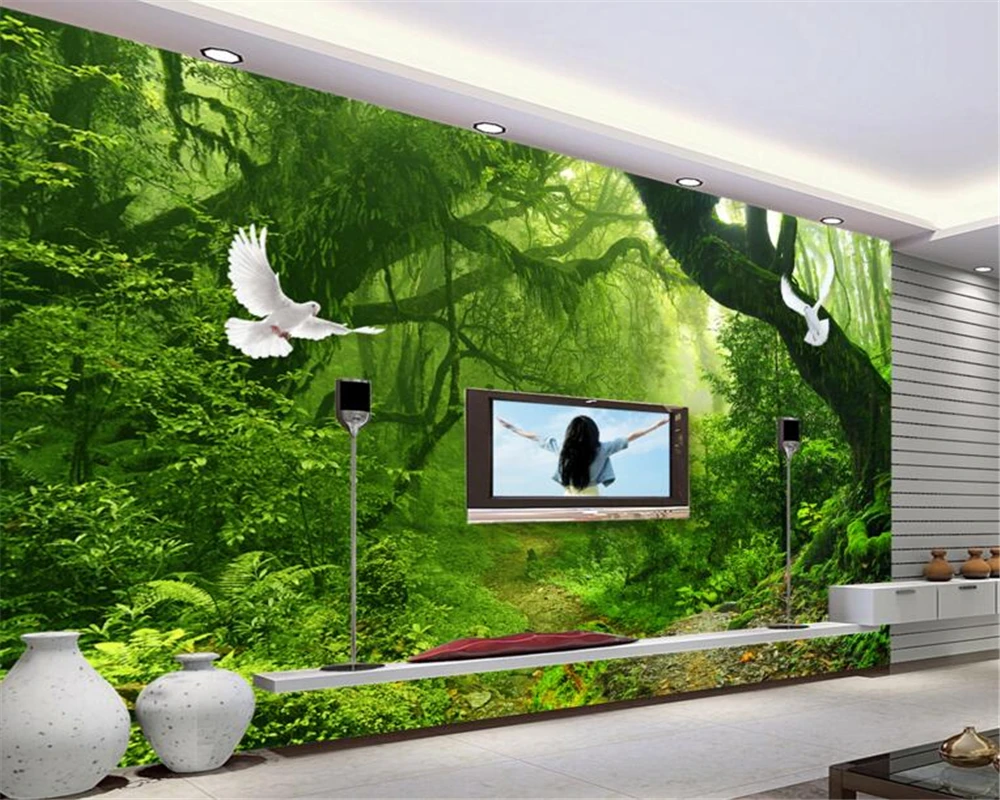 Пользовательские обои фото зеленый лес большой фон для дерева Настенная роспись