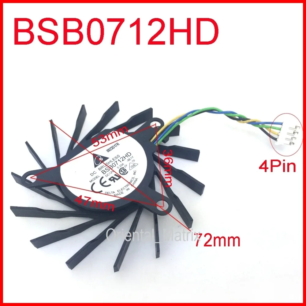 Бесплатная доставка BSB0712HD 12V 0.33A 72 мм 36 * 47 53 для EVGA 7010 NVIDIA 9600GT 9800GT Вентилятор
