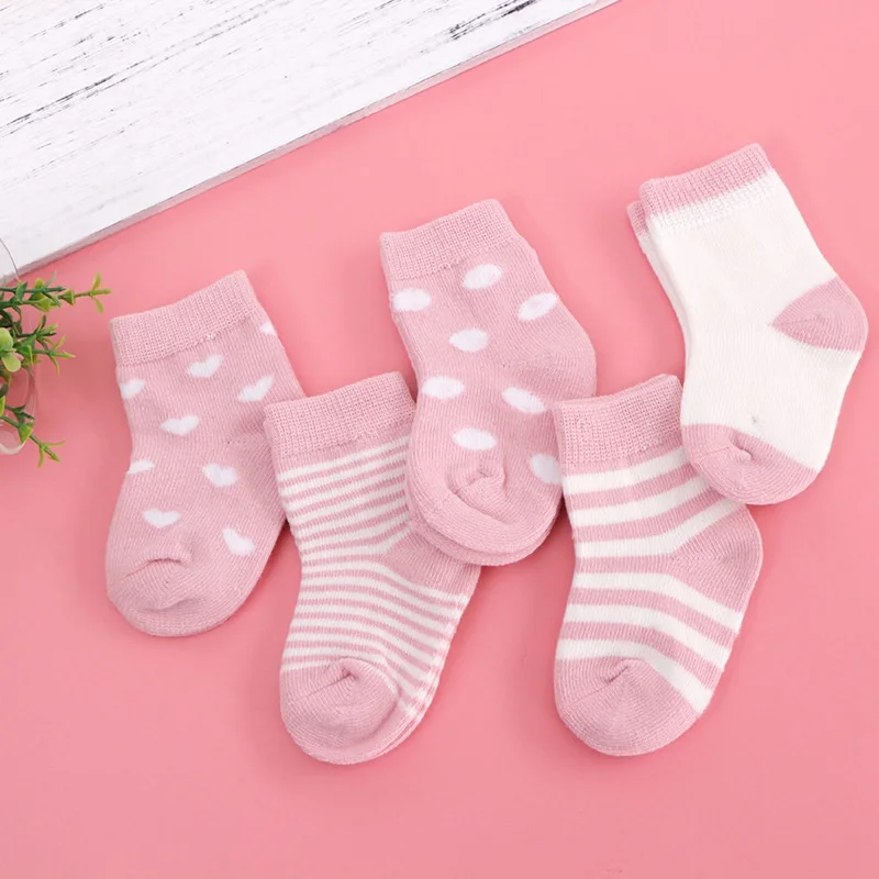 

5 Pair/lot Boys Girls Autumn Breathable Polka Dot Striped Socks Warm Anti Slip Floor Sock