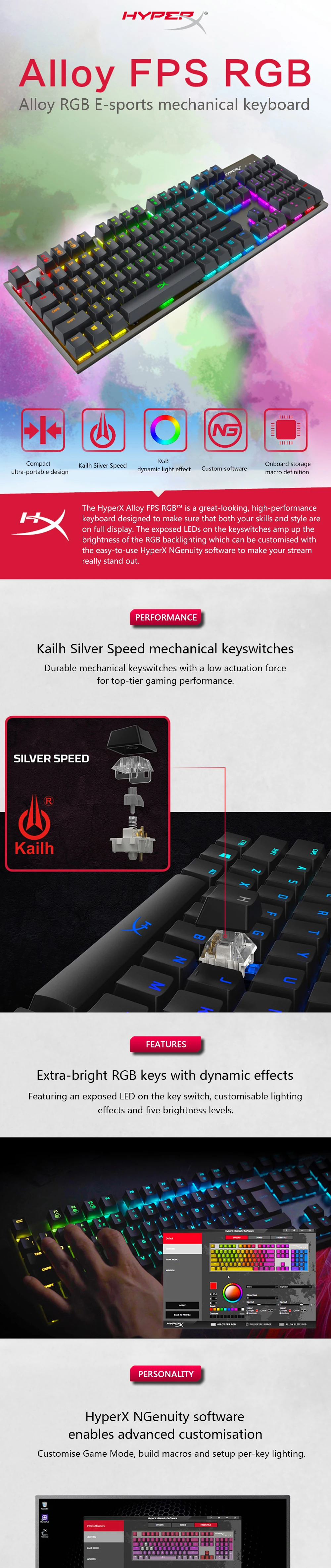 KINGSTON E-sports клавиатура HyperX Alloy FPS RGB игровая клавиатура металлическая панель механическая клавиатура динамические эффекты