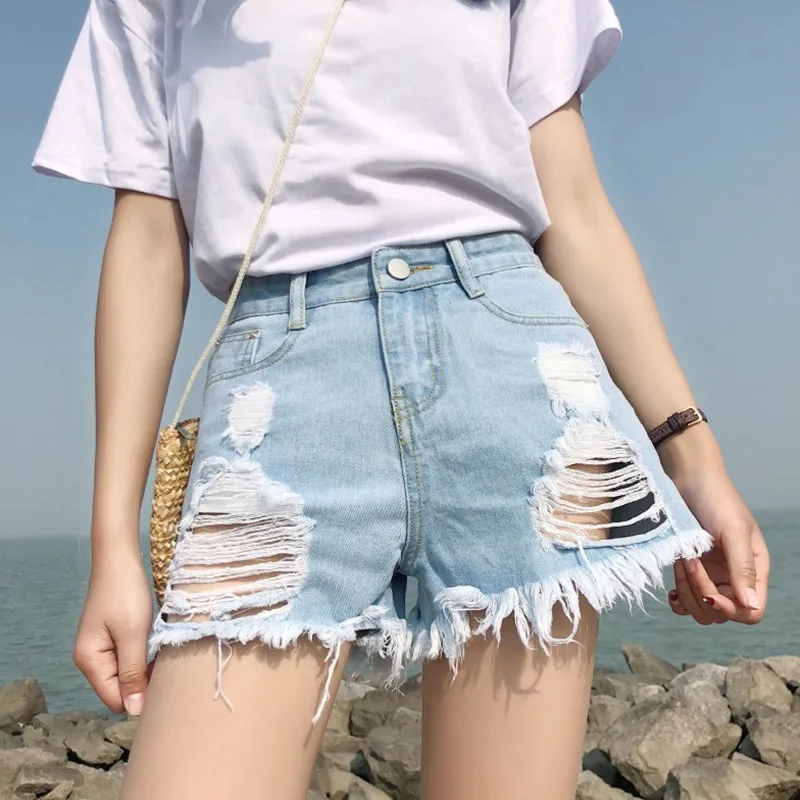 Women's Junior Ripped High Rise Frayed Hem Stretchy Distressed Jeans Shorts Summer 2019 Fashion Denim C315 |