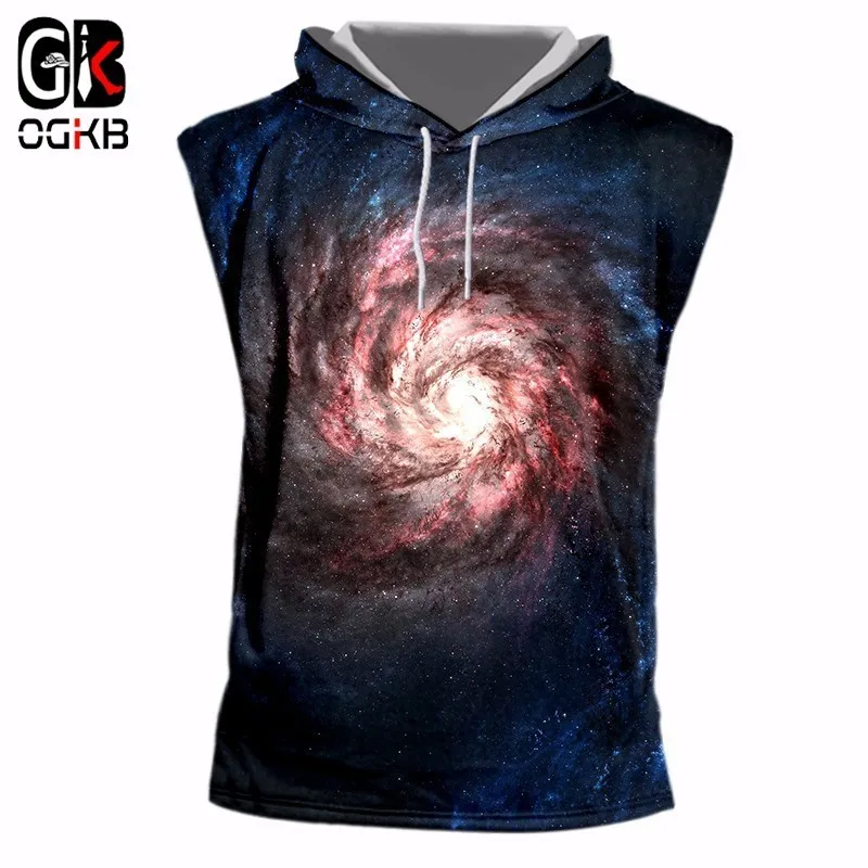 

OGKB Men's Hooded Vest Print Paislet Galaxy 3d Hat Tank Tops Homme Hip Hop Fitness Sleeveless Pullovers Tracksuits Hoodie 7xl