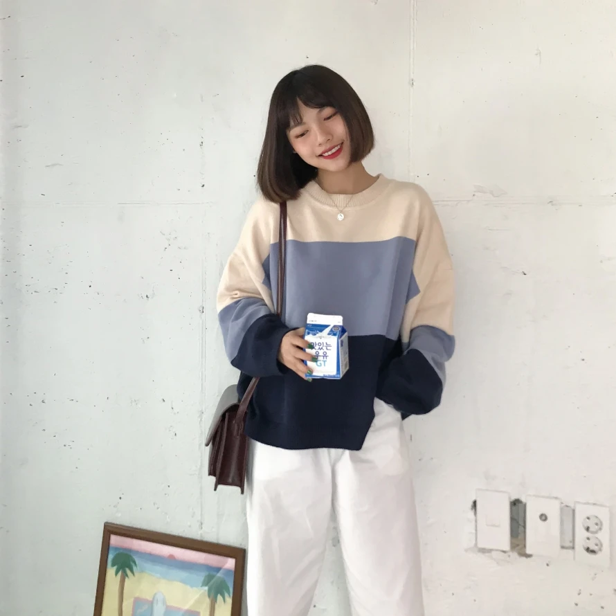 autumn 2020 winter clothes women harajuku korean fashion friends sweaters personality sweet striped retro knitted sweater | Женская