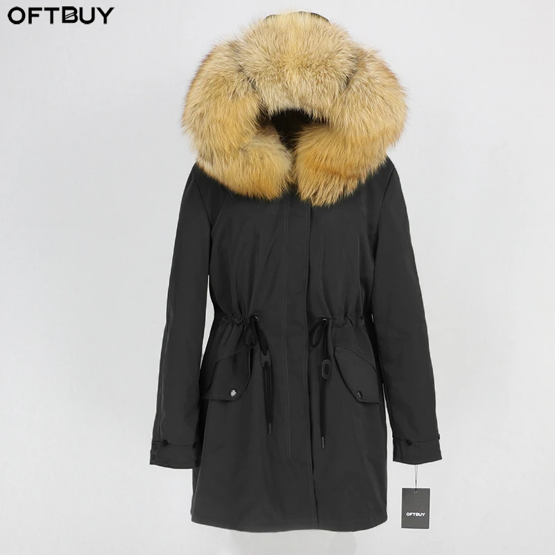 OFTBUY, зимняя женская куртка, пальто из натурального меха, длинная парка, воротник из натурального меха енота, капюшон, водонепроницаемая верхняя одежда, теплая уличная одежда