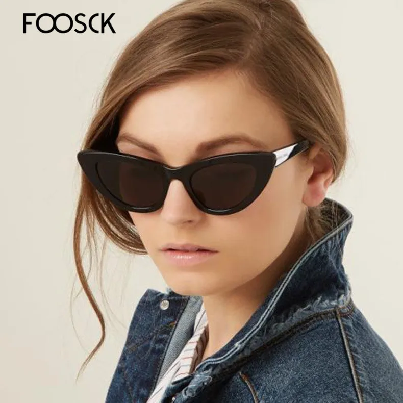 FOOSCK брендовые дизайнерские солнцезащитные очки кошачий глаз, женские винтажные металлические очки для леди, зеркальные ретро очки для вождения