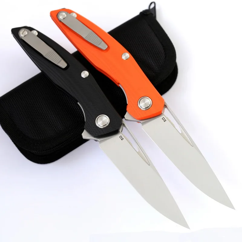 GODFUR D2 Dlade Flipper Folding Knife Titanium + G10 Handle Outdoor Camping Hunting Survival Tools Practical Pocket Fruit Knives |