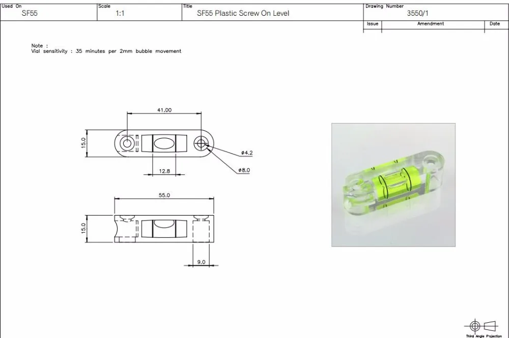 

4 PICS Bubble Spirit Level Vials Standard Surface Leveler Use with Tripod Etc. , Acrylic screw on level, 55mm long
