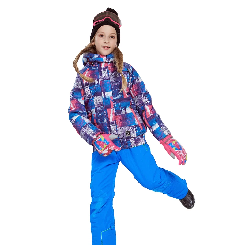 Winter Girls Clothing Sets Fleece Hooded Jackets Overalls Kids Ski Suits Outdoor Sports Children Skiing Outfits Teens Clothes - Цвет: 1050 Blue