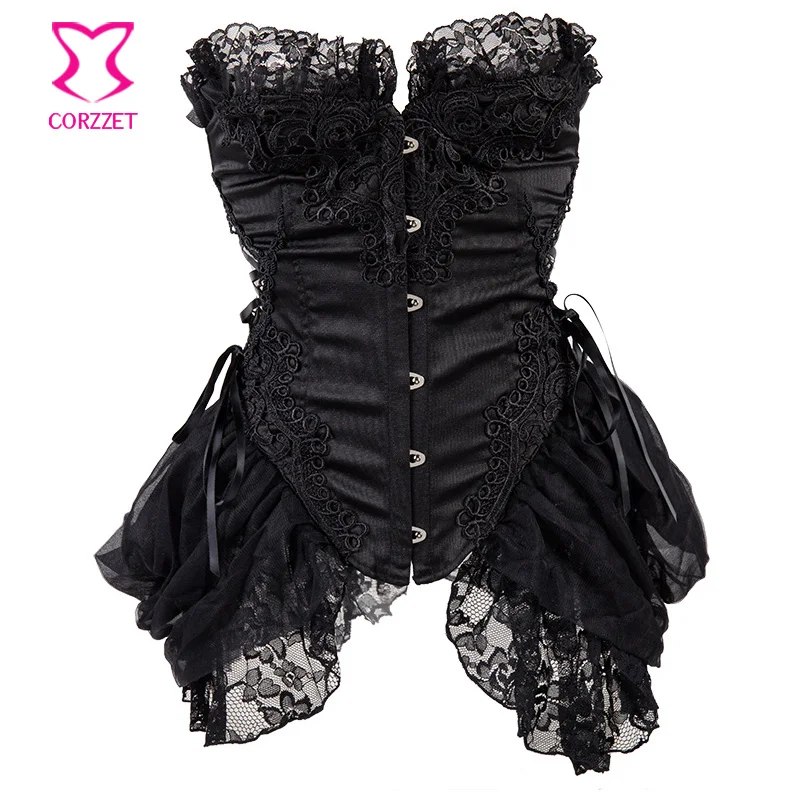 Black Floral Appliques& Lace Victorian Corset Sexy Corselete Feminino Espartilhos Plus Size Corsets And Bustiers Gothic Clothing
