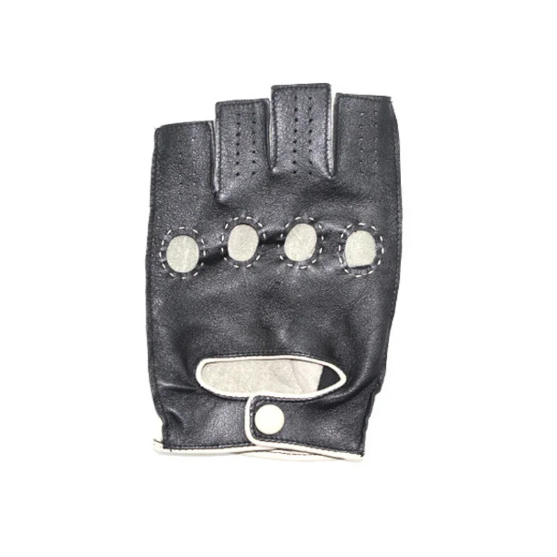 Spring Male Leather Gloves Driving Unlined Goatskin Half Finger Fingerless Gym Fitness Mitten Summer Style | Аксессуары для одежды