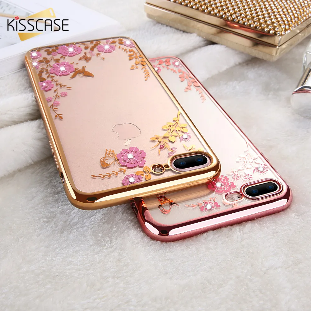 KISSCASE прозрачный цветок чехол для iphone 8 Plus 7 розовый силиконовый iPhone 6 S 5s 5 Se