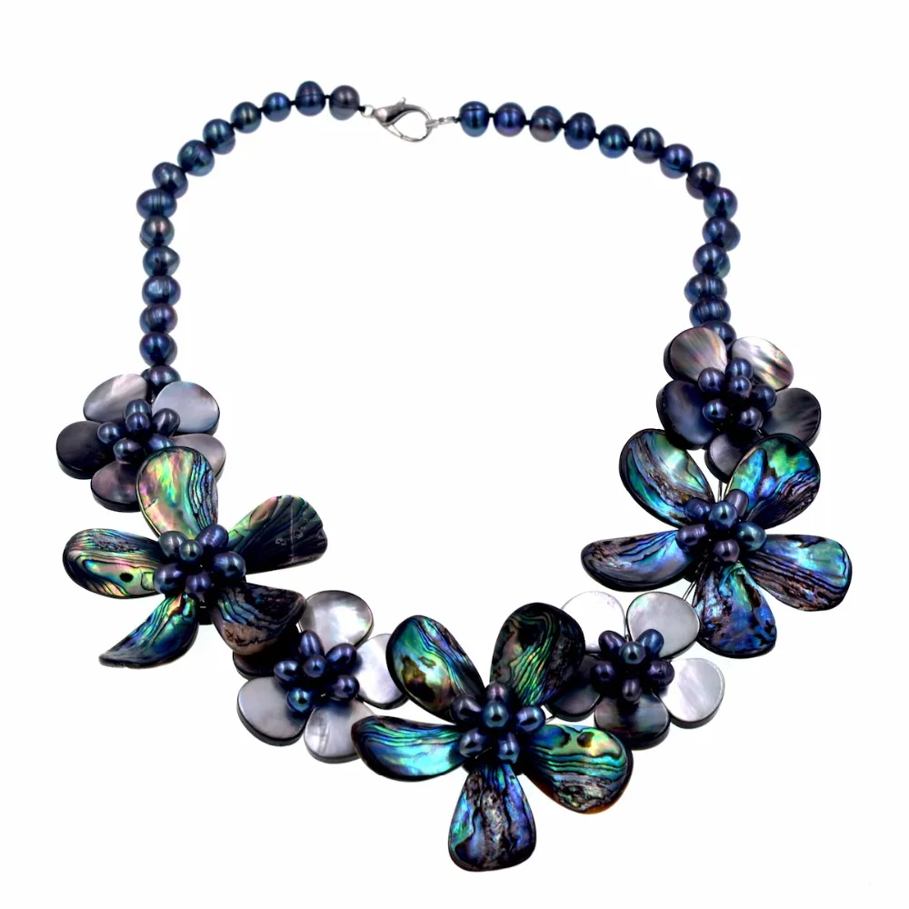 Модная Швабра ювелирные изделия абалона оболочки цветок ожерелье с черной