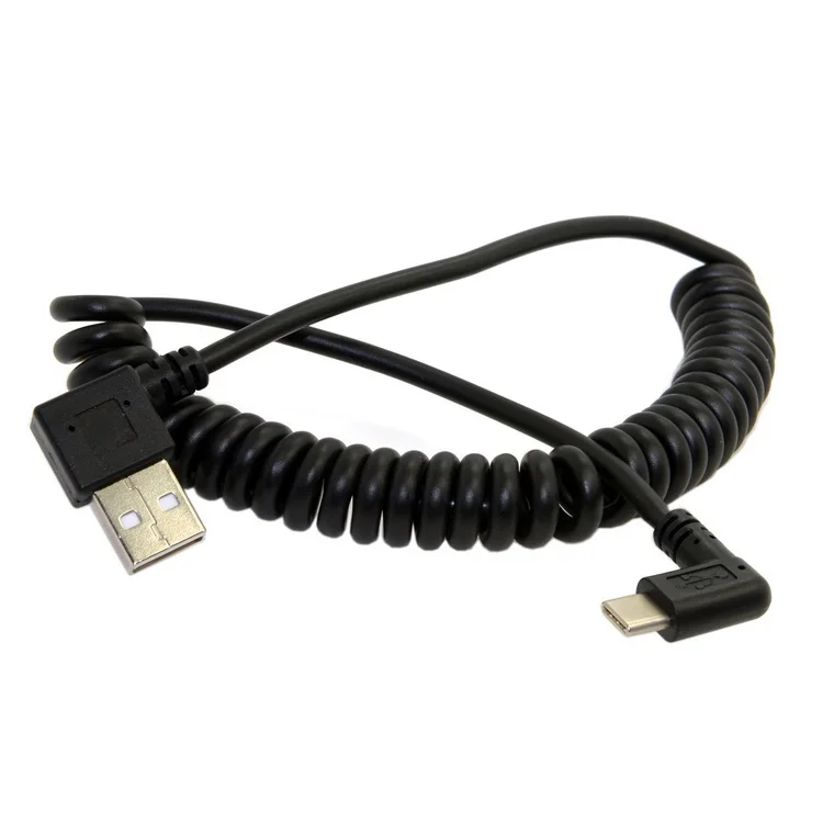 USB 2 0 Male 90 градусов к Type c 3 1 правый растягивающийся пружинный кабель для