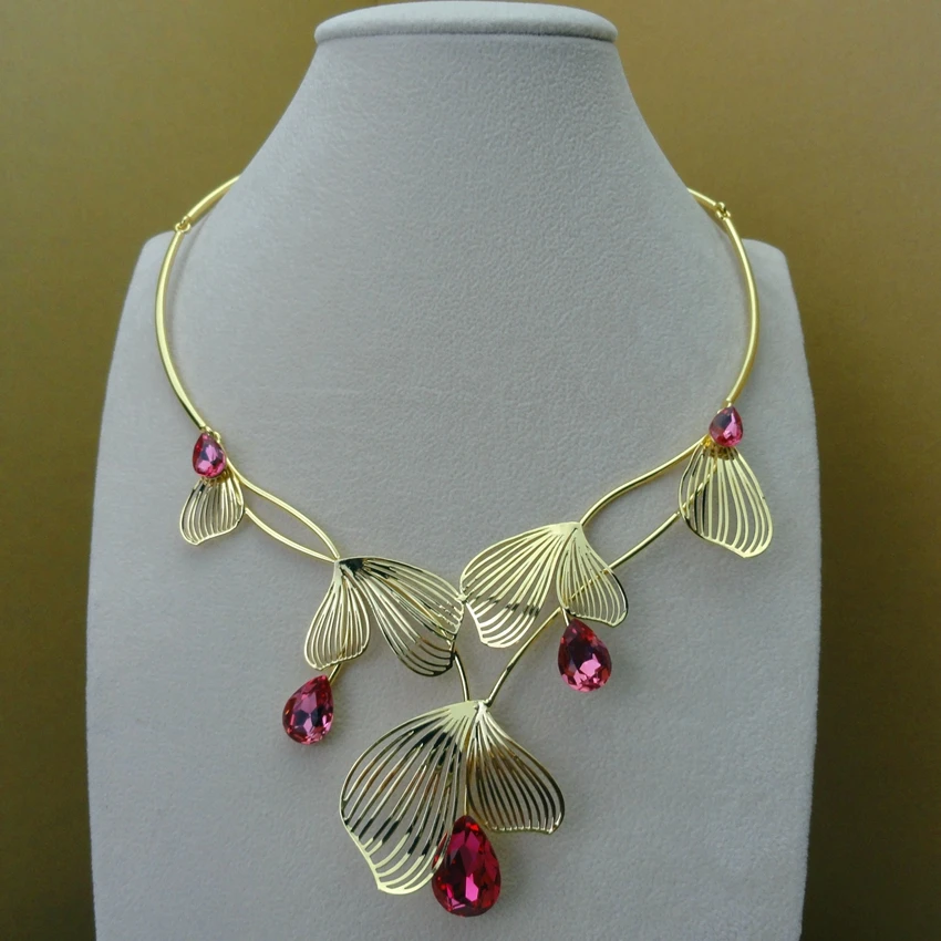 2019 Африканский Высокое качество ювелирные изделия фуксия со стразами 24 карат из