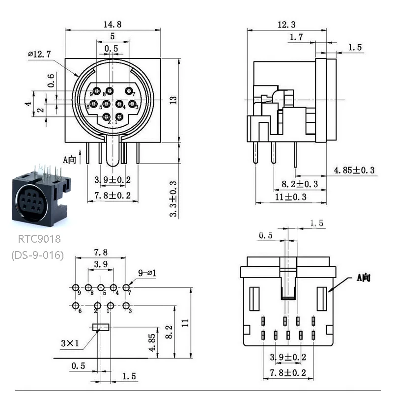 1 шт. мини DIN S клемма PCB панель монтажный разъем 9PIN DIP гнездо для инструментов Micro