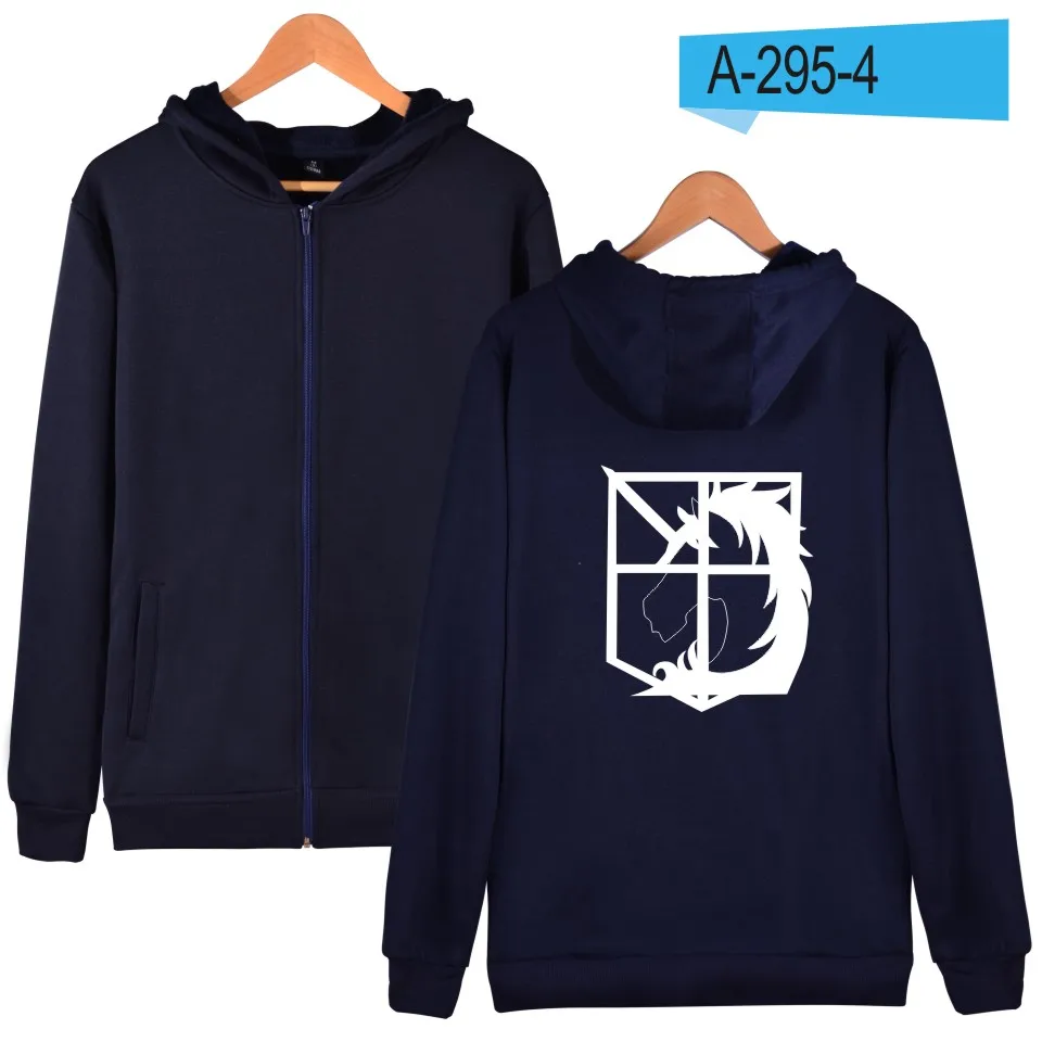 Navy Blue Kpop атака на Титанов толстовки мужские на молнии Япония популярное аниме Mikasa повседневное пальто Зимняя толстовка с капюшоном мужская на молнии 4XL одежда - Цвет: Navy Blue