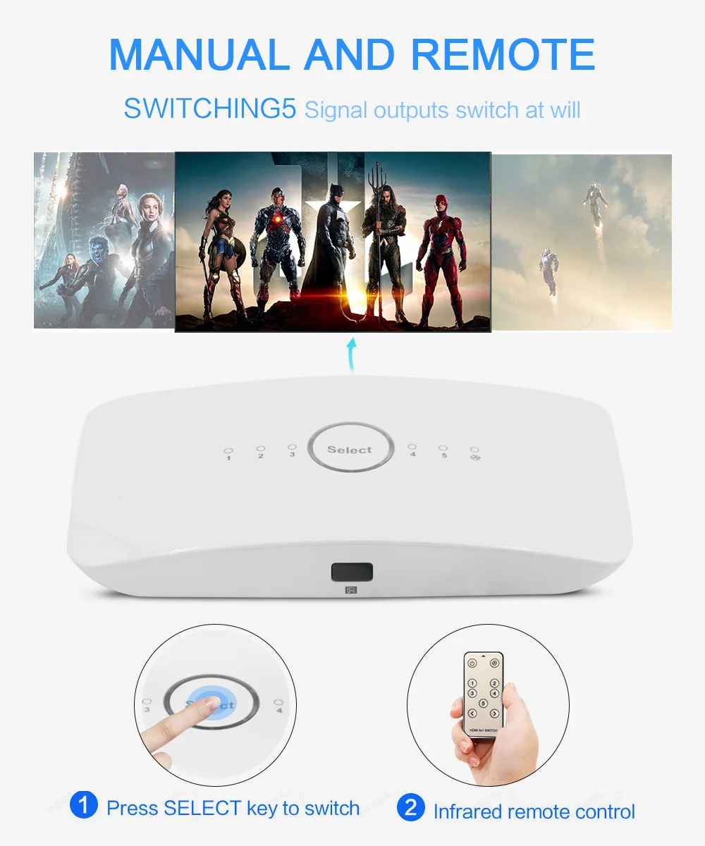 HDMI переключатель 2 0 4K 60HZ HDR HDCP2.2 сплиттер конвертер 5 портов для PS3 PS4 HDTV XBOX