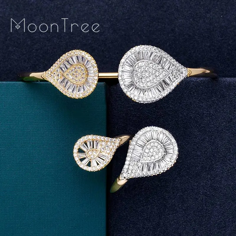 MoonTree Роскошные капли воды втулка AAA Micro кубический цирконий 2 тона свадебный