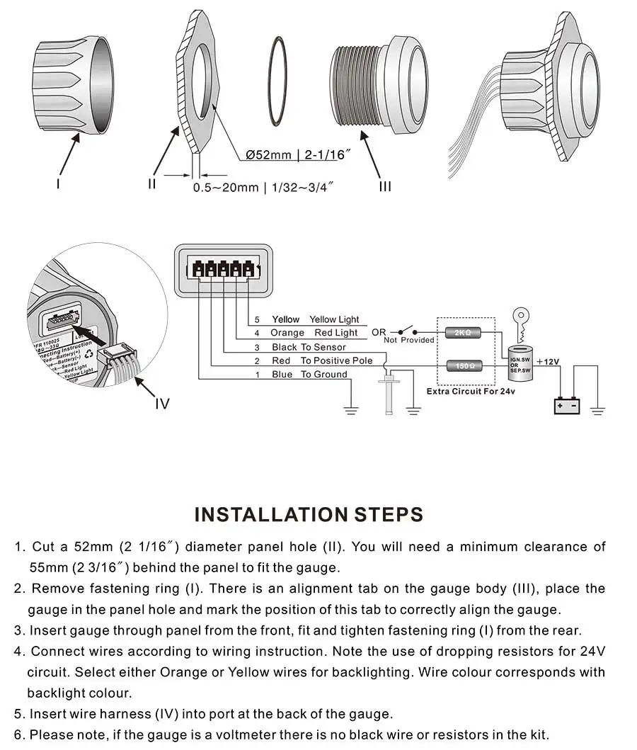 KUS лодка Амперметр морской AMP измеритель W/токового шунта Палочки-блок 12/24V 50A