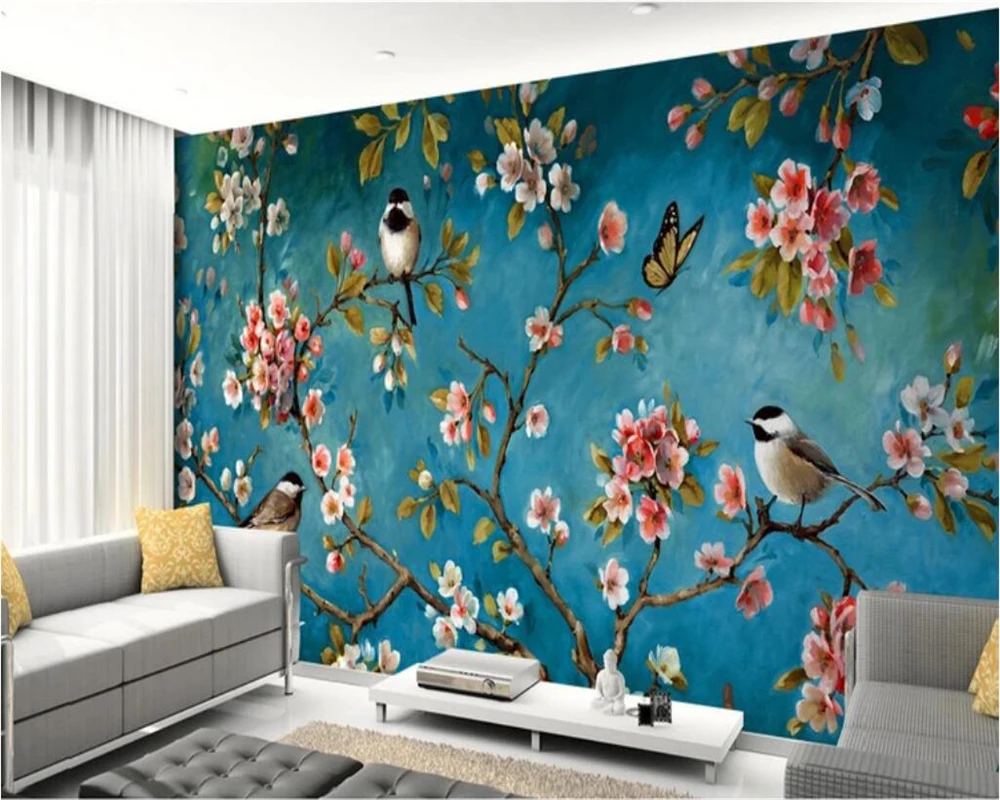 

Beibehang пользовательские Френки китайские цветы и птицы фон для украшения стен картина для гостиной 3D обои бумажные обои