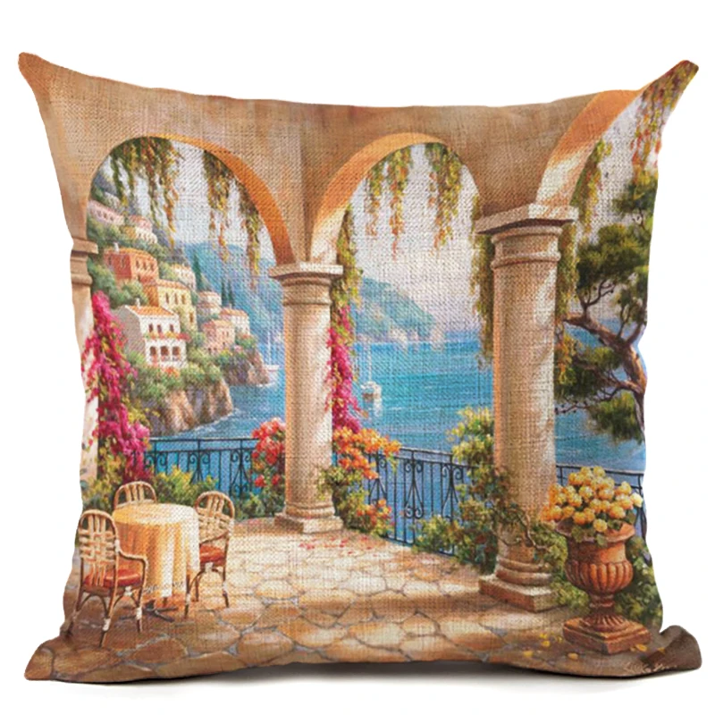 Хлопковая льняная наволочка для декоративных подушек с принтом пейзажа подушки