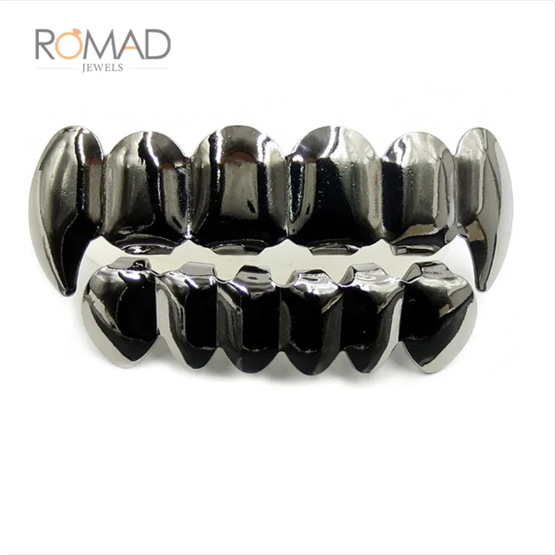 black set Черный золотой серебряный цвет хип-хоп ЗУБЫ Grillz Top& Bootom Groll Зубы вампира ювелирные изделия лучший подарок на Хэллоуин Z4 - Окраска металла: black set