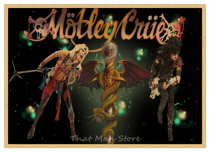 Motley Crue винтажная Ретро рок-группа музыкальная гитара матовая крафт-бумага античный плакат Настенная Наклейка домашний декор 42*30 см - Цвет: Шоколад