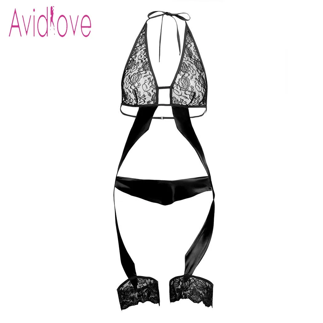 Женское Кружевное боди с лямкой на шее Avidlove прозрачное сексуальное нижнее белье
