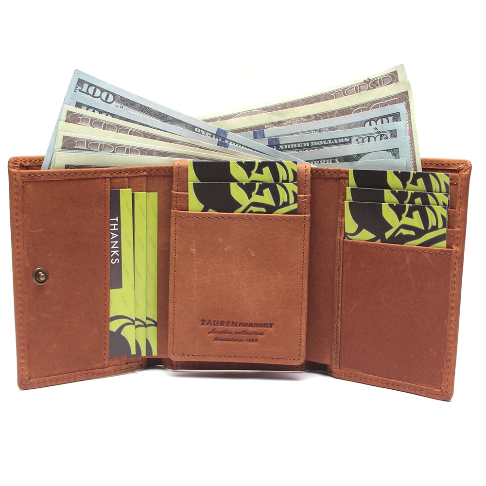 RFID Antitheft Scanning Crazy Horse Leather Wallet Hasp Leisure Men's Slim Leather Mini Wallet Case Credit Card Trifold Purse