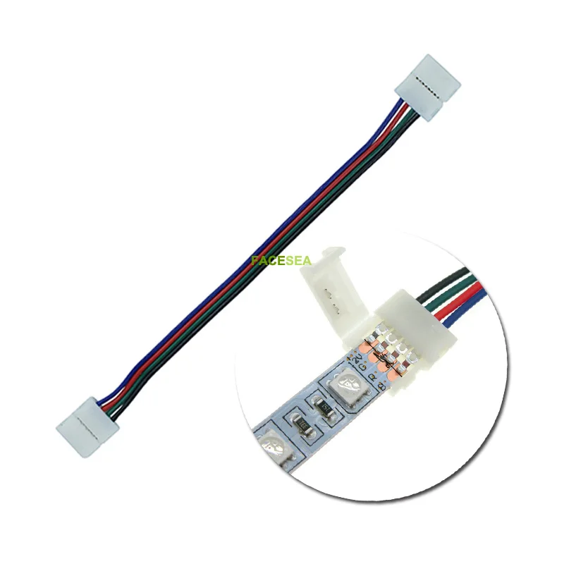 100 шт./лот 10 мм 4pin LED RGB Разъем провода кабель PCB Бесплатная Сварка 2 разъема для