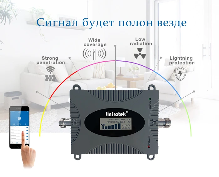 Lintratek усилитель GSM сигнала усилитель сотовой связи 900Mhz репитер GSM 2G усилитель сигнала сотовой связи мобильный телефон ретранслятор GSM репитер сотовой связи МТС МегаФон Билайн Tele2 Yota Россия