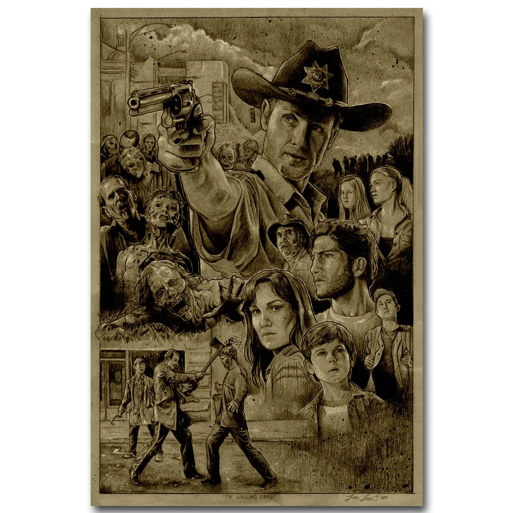 The Walking Dead Art Шелковый тканевой плакат с принтом 13x20 24x36 дюймов ТВ серии картина для комнаты украшения стен Рик Дэрил 040 - Цвет: Армейский зеленый