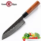 7 дюймов Santoku Ножи ручной работы Кухня ножи японский 3 слоя AUS10 с высоким содержанием углерода Сталь шеф-повара Пособия по кулинарии инструменты Подарочная коробка Grandsharp