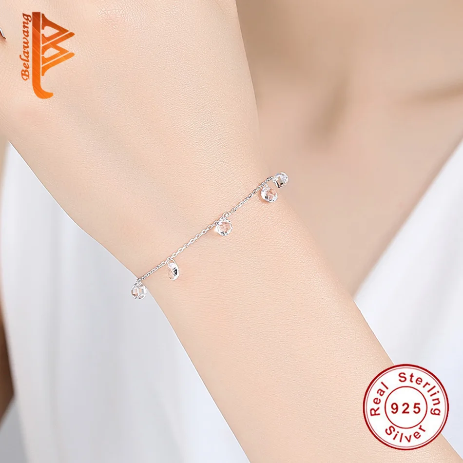 

BELAWANG New 100% 925 Sterling Silve Bracelet Cubic Zirconia Bracelet Adjustable Link Chain Bracelet for Women Fine Jewelry