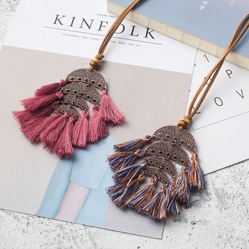Из металлического сплава в цвете Антик Leather Rope Chain Ретро стиль с кисточками кулон
