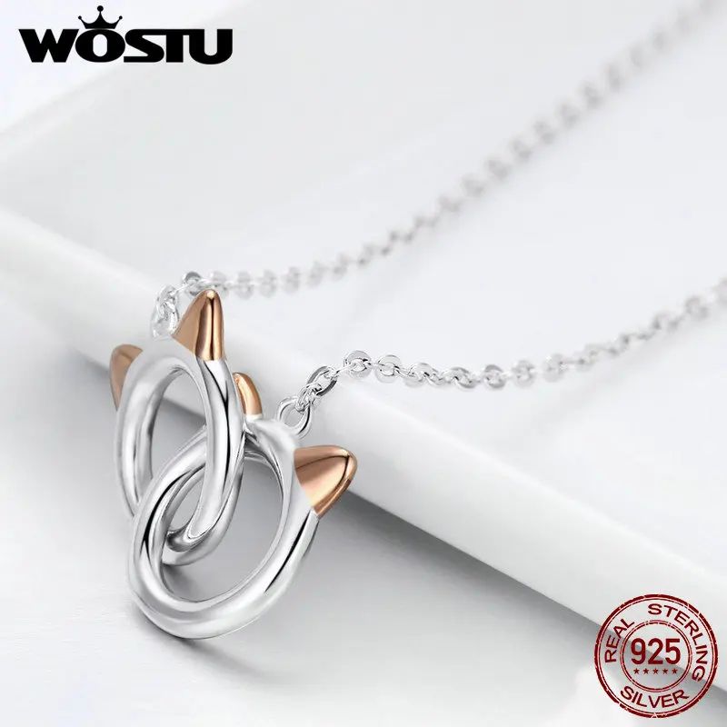 WOSTU горячая Распродажа Настоящее 925 пробы Серебряное животное кошка соединительное звено Подвеска Ожерелье для женщин бренд ювелирные изделия подарок CQN252
