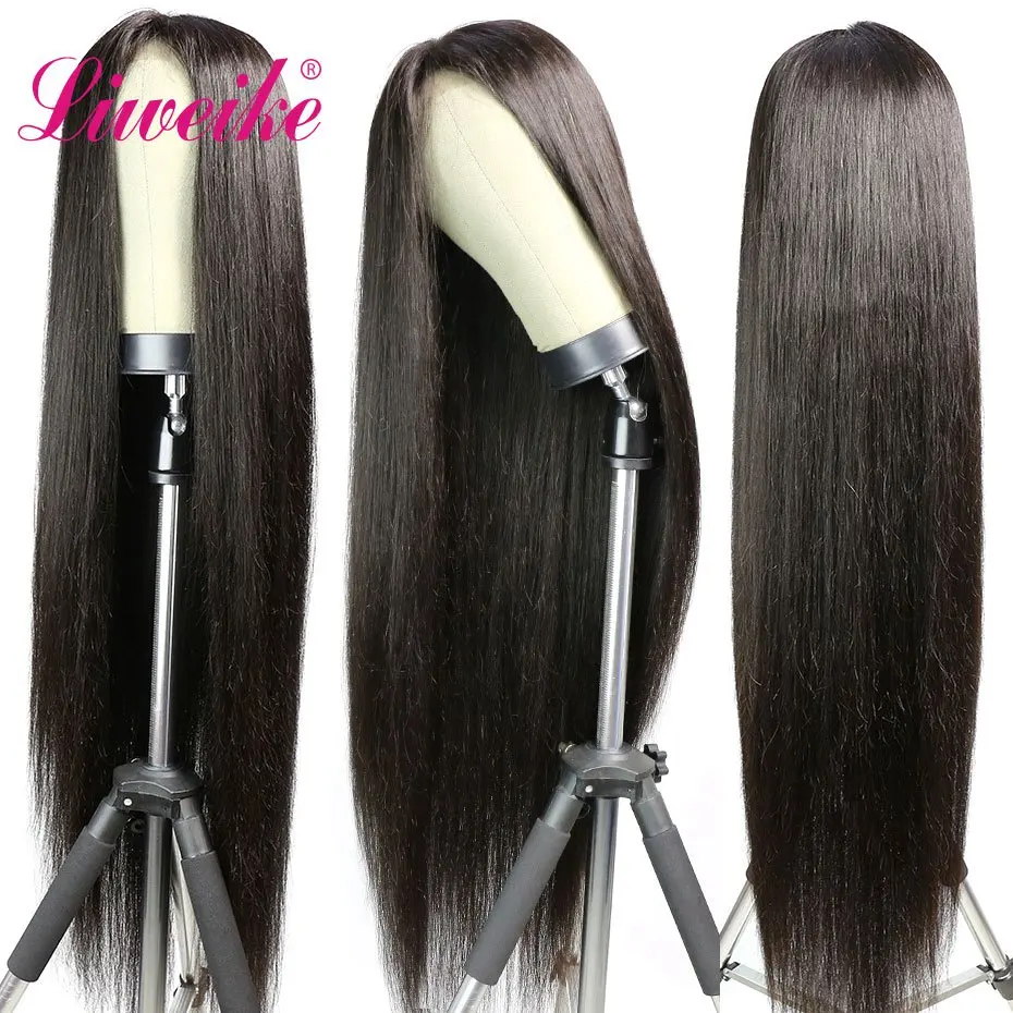 Liweike прямые человеческие волосы Remy парики пряди 13x6 фронтальный шнурок 360