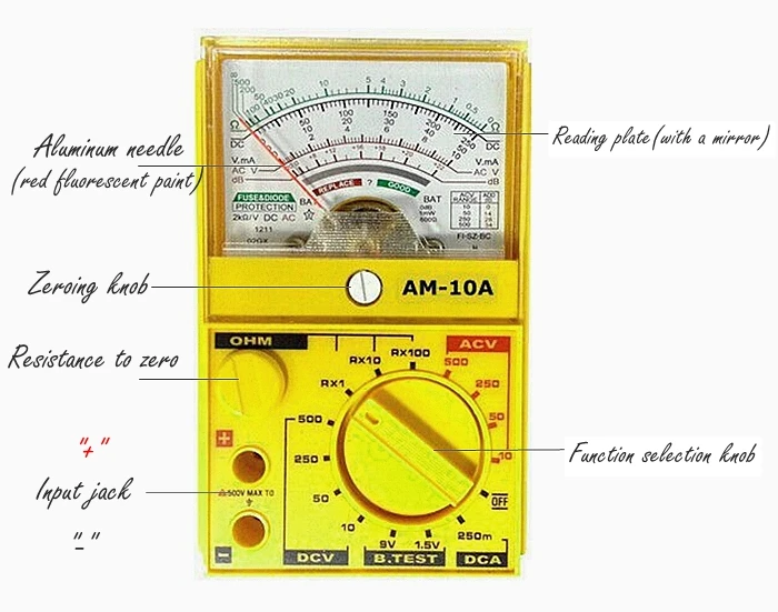RUNDS аналоговый мультиметр AM-SP10 точность безопасности низкая цена(Цвет: черный красный желтый