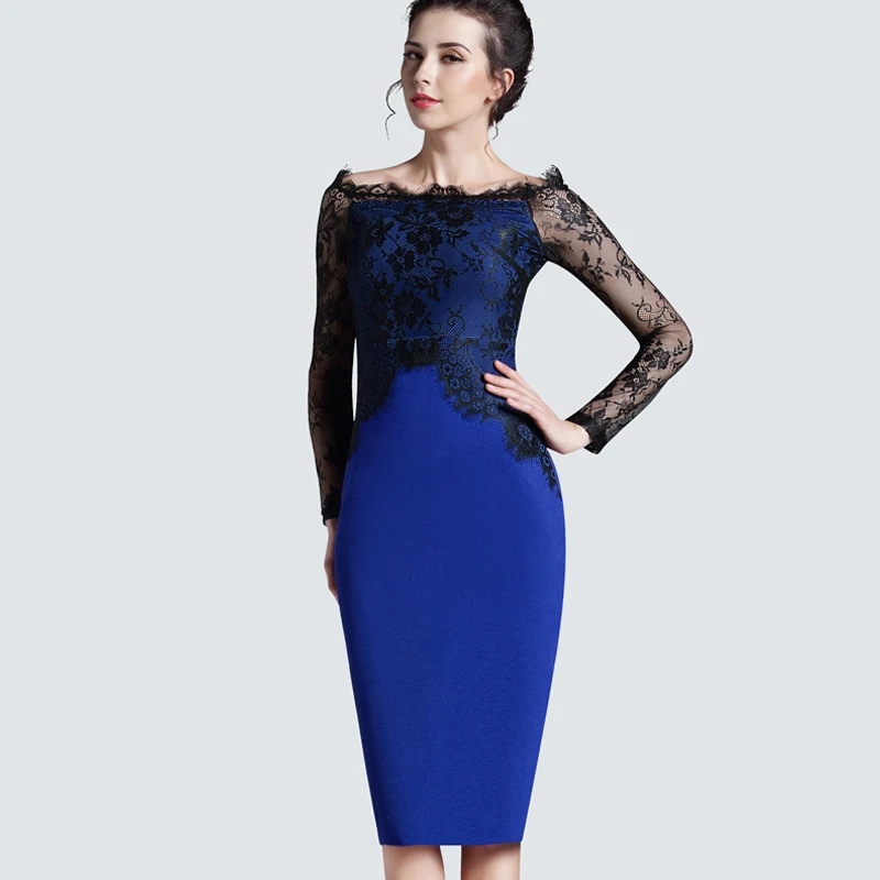 Предварительно Осень Ажурные С Длинным Рукавом Кружева Bodycon Карандаш Винтажное