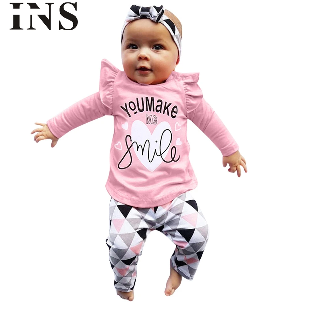 2018 new fashionNewborn Toddler Infant Baby Girls Letter Print Tops Geometric Pants Outfits Set for children L1025 | Детская одежда и