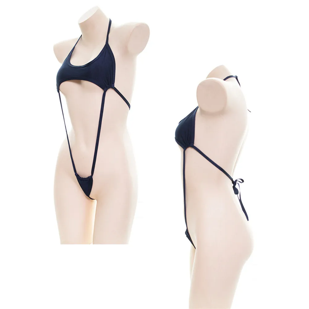 Бикини 2019 пикантный однотонный купальник с подвесным воротником кружевной милый