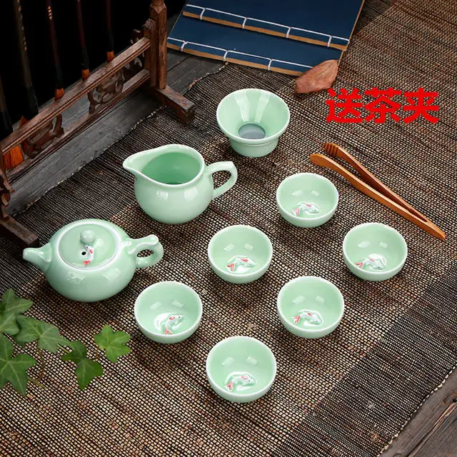 Чайный набор Longquan Celadon, керамический чайник Gaiwan, чайная чашка, китайский чайник кунг-фу, посуда для напитков, подарок для друга - Цвет: see chart
