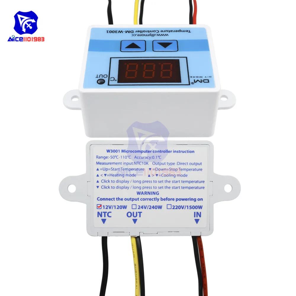 DC 12V Diymore DM-W3001, 220 В, 12 В, 24 В, 10 А светодиодный регулятор температуры для Arduino, крутой/тепловой переключатель с термостатом, датчик NTC - Цвет: DC 12V