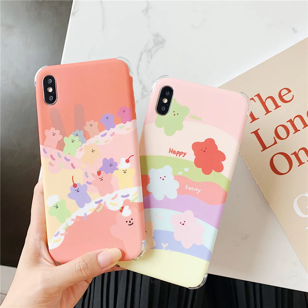 Корейский INS супер огонь милый карамельный Радужный медведь чехол для iPhone X XS MAX XR