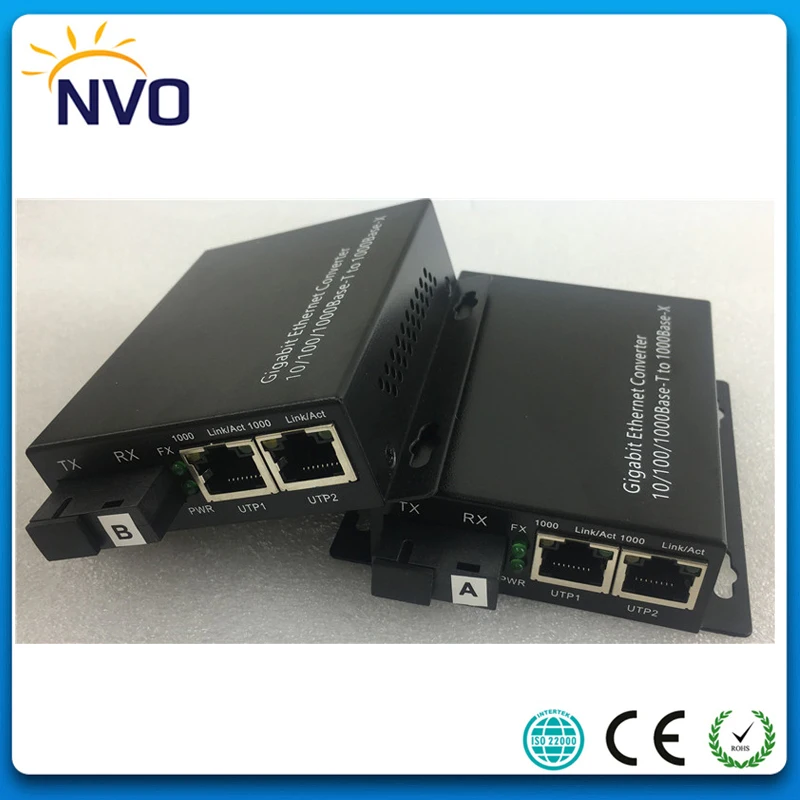 Гигабитный одиночный волоконный SC SM в 2 порта RJ45 20 км медиаконвертер евро зарядка