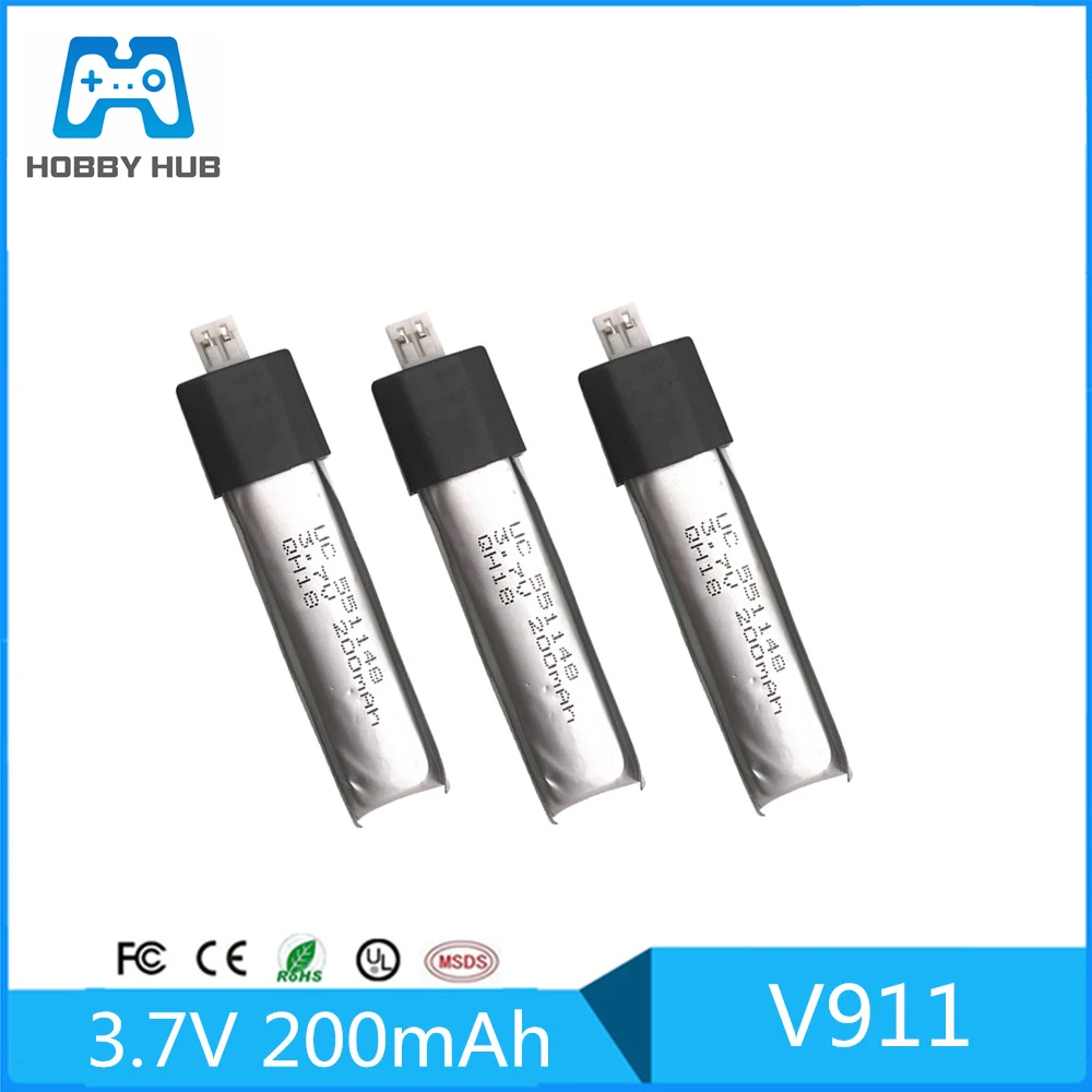 3 шт. Аккумулятор для вертолета WLtoys V911 F929 F939 RC 7 в 200 мАч новая вилка 1 25 мм F939|Детали