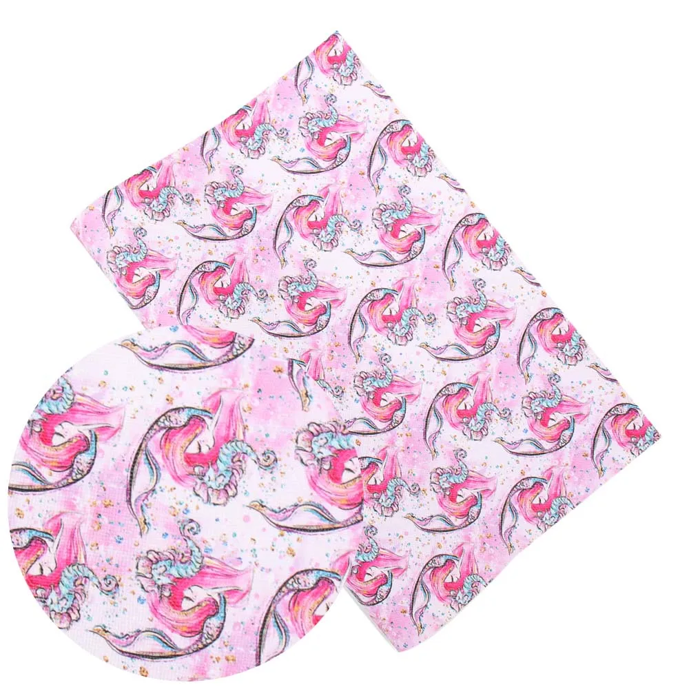 New Mermaid Synthetic Leather Fabric Cartoon Faux Leather Sheets For DIY Kids Hair Accessories Bags Making Party Decor Materials