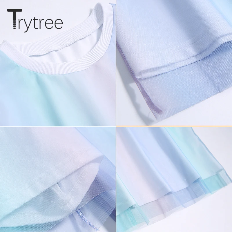 Trytree лето осень женская модная футболка короткий рукав двухслойная Лоскутная