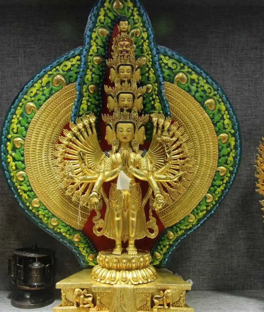 Тибет Буддизм Медь 24 К Золото Свинка Кван-инь Гуань Инь Бодхисаттва